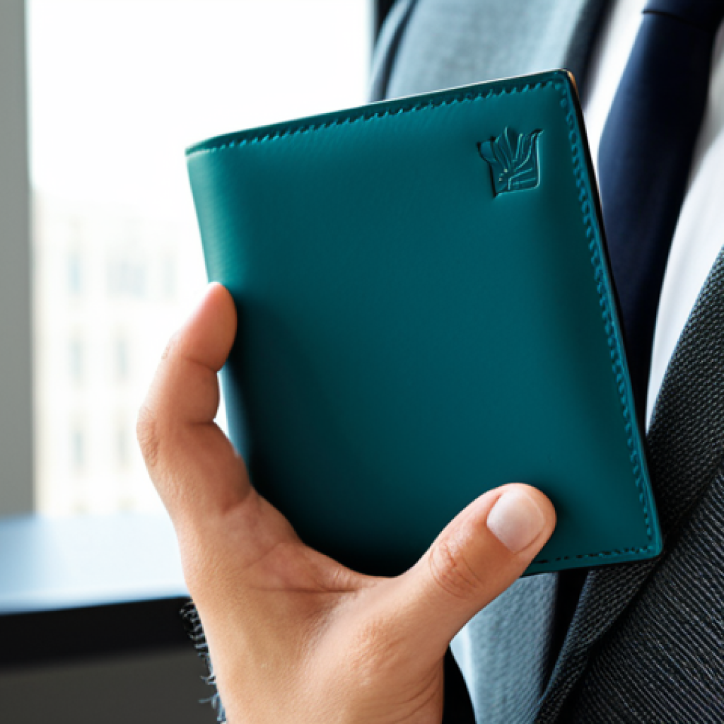 **

"A person in professional attire, fully clothed, pulling a sleek, deep teal Loewe minimalist wallet from their jacket pocket in a modern, sunlit office setting. The wallet showcases its clean lines and subtle elegance. Safe for work, appropriate content, perfect anatomy, natural proportions, high-quality leather texture visible, professional product photography, minimalist aesthetic, modest."

**