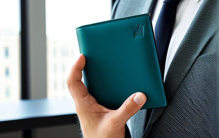 **

"A person in professional attire, fully clothed, pulling a sleek, deep teal Loewe minimalist wallet from their jacket pocket in a modern, sunlit office setting. The wallet showcases its clean lines and subtle elegance. Safe for work, appropriate content, perfect anatomy, natural proportions, high-quality leather texture visible, professional product photography, minimalist aesthetic, modest."

**