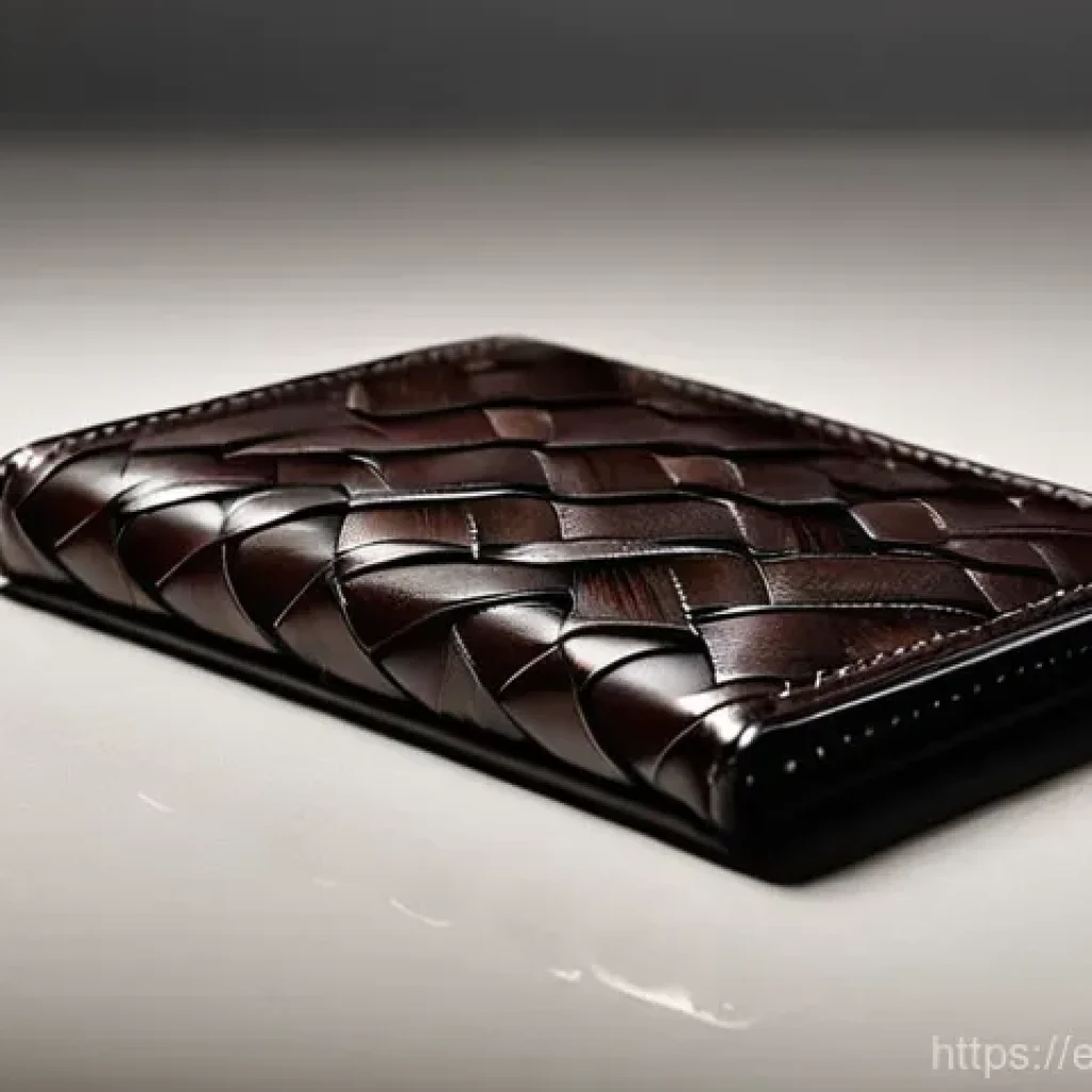 보테가 베네타 인트레치아토 지갑의 매력 - **Aesthetic of Everyday Elegance (Bifold Wallet):**
    A close-up, high-angle, editorial photograph...