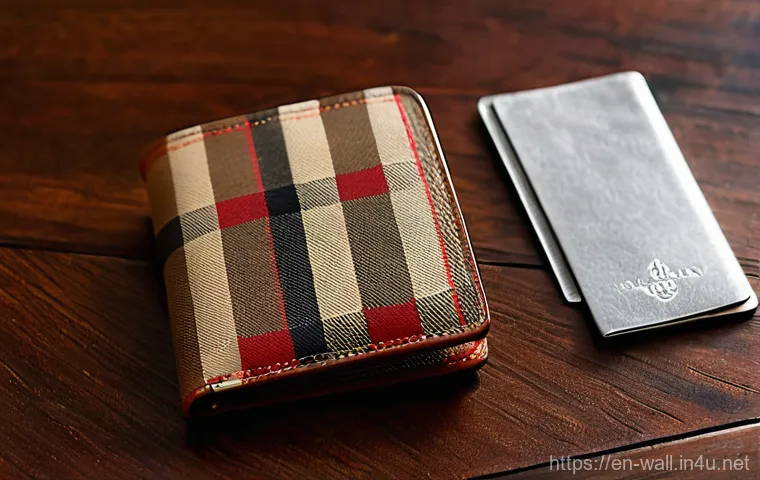 버버리 빈티지 체크 vs 루이비통 모노그램 지갑 - **Prompt 1: Burberry Vintage Check Wallet - Quiet British Elegance**
    "A close-up shot of a sophi...