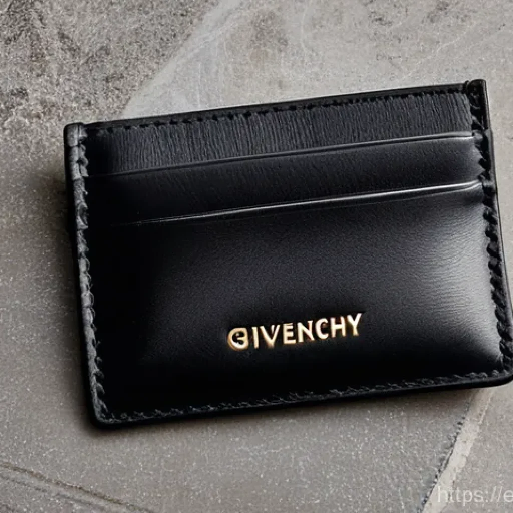 지방시 안티고나 카드 지갑의 장단점 - **Prompt:** A close-up, high-angle shot of a classic black Givenchy Antigona card holder, made from ...