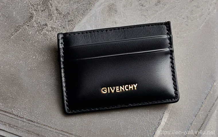 지방시 안티고나 카드 지갑의 장단점 - **Prompt:** A close-up, high-angle shot of a classic black Givenchy Antigona card holder, made from ...