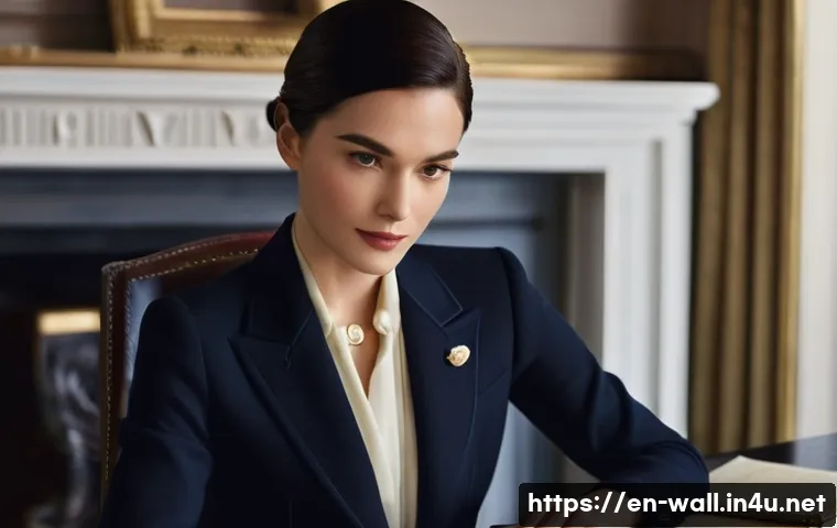 샤넬 코코 지갑과 퀼팅 지갑의 차이점 - **Prompt:** A sophisticated woman, aged 30s, elegantly seated at a polished mahogany desk in a luxur...