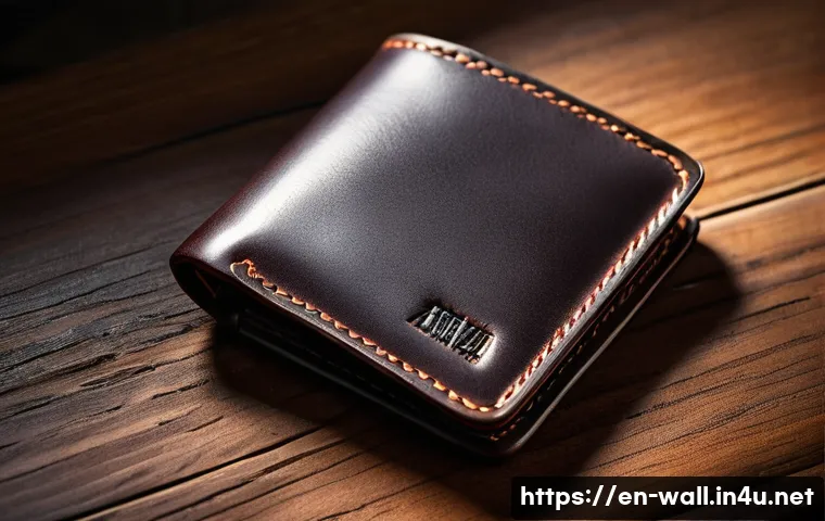 스마텍 가죽 지갑과 스마트 기능 비교 - A high-resolution close-up of a traditional leather wallet made from full-grain leather, showcasing ...